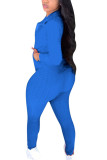 Royal blue Fashion Sexy Adult Polyester Patchwork Solid Split Joint Turndown Collar Long Sleeve Regular Sleeve Regular Two Pieces