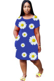 Grey Polyester Fashion Casual adult Ma'am Red Black Grey Blue Yellow Cap Sleeve Short Sleeves O neck Swagger Knee-Length Print Floral Dresses