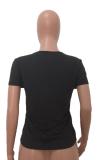 Black Polyester O Neck Short Sleeve Slim fit Character Letter Solid Tees & T-shirts