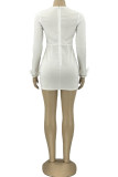 White Sexy Solid Patchwork See-through Hot Drill Square Collar Pencil Skirt Dresses