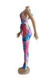 Multicolor Fashion Sexy Print Tie Dye Backless Hooded Collar Regular Jumpsuits