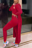 Pink Fashion Casual Solid Basic U Neck Long Sleeve Three-piece Set