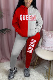 Red Street Solid Letter Hooded Collar Long Sleeve Two Pieces