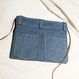 Deep Blue Fashion Casual Splicing Zipper Design Crossbody Bag