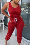 Wine Red Fashion Sexy Solid Patchwork Spaghetti Strap Regular Jumpsuits
