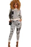 White Polyester adult Casual Fashion Print Patchwork Two Piece Suits pencil Long Sleeve