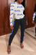 Blue Sexy Print Patchwork O Neck Long Sleeve Two Pieces