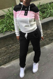 Red Fashion Casual Patchwork Basic Hooded Collar Long Sleeve Two Pieces