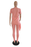 Pink Elegant Polyester Solid O Neck Two Pieces