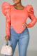 Tangerine Red Fashion Casual Solid Patchwork O Neck Tops