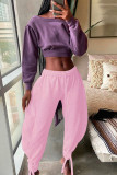 Pink Casual Cotton Solid Straight Bottoms