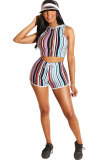 Red Polyester Sexy Fashion Patchwork Print pencil Sleeveless Two-Piece Short Set