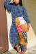 Blue Fashion Casual Print Patchwork O Neck Regular Jumpsuits