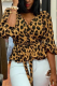 Brown Street Leopard Bandage V Neck Tops