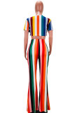Red Elastic Fly High Print Striped Loose Pants Two-piece suit