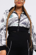 White Casual Print Patchwork Turndown Collar Outerwear