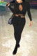Black Sexy Solid Hollowed Out Patchwork O Neck Long Sleeve Two Pieces