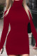 Red Elegant Solid Split Joint Turtleneck Pencil Skirt Dresses