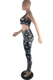 Red Sexy Casual Print Backless U Neck Sleeveless Two Pieces