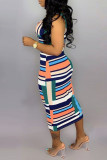 Multicolor Fashion Casual Print Hollowed Out V Neck Vest Dress