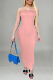 Pink Fashion Sexy Solid Hot Drill Strapless Strapless Dress
