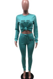 Mint green Fashion Sexy Adult Letter Print Letter O Neck Long Sleeve Regular Sleeve Regular Two Pieces