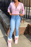 Pink Sexy Solid Patchwork Hooded Collar Outerwear