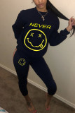 Black Sportswear Print O Neck Long Sleeve Two Pieces