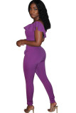 purple Fashion Sexy adult Ma'am Patchwork Solid ruffle Two Piece Suits Straight Sleeveless Two Pieces