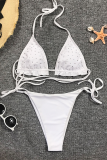 White Sexy Solid Hot Drill Swimwears