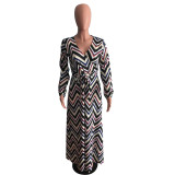 Multi-color Sexy Fashion Cap Sleeve Long Sleeves V Neck A-Line Ankle-Length Print Dresses