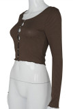 White Casual Solid Patchwork U Neck Mid Waist Tops