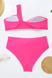 Rose Red Fashion Sexy Solid Hollowed Out Backless Swimwears