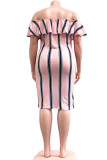 Pink adult Fashion Sexy One word collar Print Striped