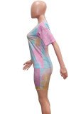 Pink Polyester Fashion Sexy adult Patchwork Print Two Piece Suits Straight Short Sleeve Two Pieces