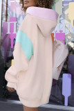 Cream White Fashion Casual Patchwork Basic Hooded Collar Long Sleeve Dresses