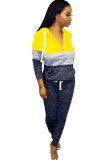 Yellow knit Sexy Solid Patchwork Two Piece Suits Straight Long Sleeve Two-piece Pants Set