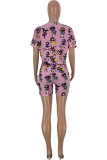 Pink Fashion Sexy adult Patchwork Print Character Two Piece Suits pencil Half Sleeve Two Pieces