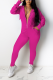 Rose Red Casual Solid Patchwork Hooded Collar Long Sleeve Two Pieces