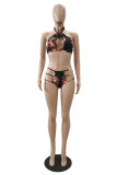 Blue Fashion Sexy Print Hollowed Out Basic Swimwears