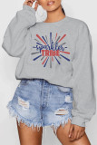 Grey O Neck Long Sleeve Letter Patchwork Print Burn-out Tops