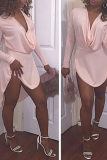 Pink Sexy Solid Patchwork V Neck Irregular Dress Dresses