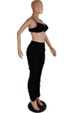 Black Casual Solid Draped asymmetrical Boot Cut Sleeveless Two Pieces