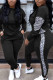 Black Casual Solid Make Old O Neck Long Sleeve Two Pieces