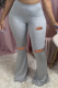 Grey Sexy Solid Ripped Boot Cut Mid Waist Speaker Bottoms