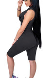 Black Fashion Casual Print zipper Sleeveless O Neck Jumpsuits