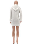 White Sportswear Print Turtleneck Long Sleeve Mini Pencil Skirt Dresses