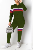 Grey Casual Striped Patchwork Hooded Collar Long Sleeve Two Pieces