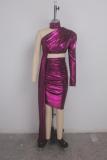 purple Fashion adult Sexy Two Piece Suits Solid Hot stamping Patchwork Long Sleeve Two-Piece Dre