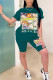 Dark green Fashion Sexy Print Two Piece Suits pencil Short Sleeve Two Pieces